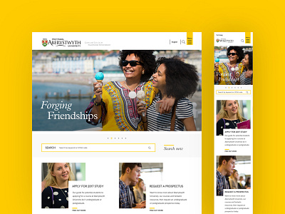 Aberystwyth University desktop education homepage responsive ui university ux web web design website welsh yellow