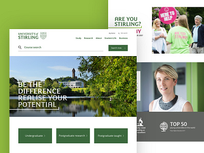 University of Stirling clean desktop education green homepage responsive ui ux web website white