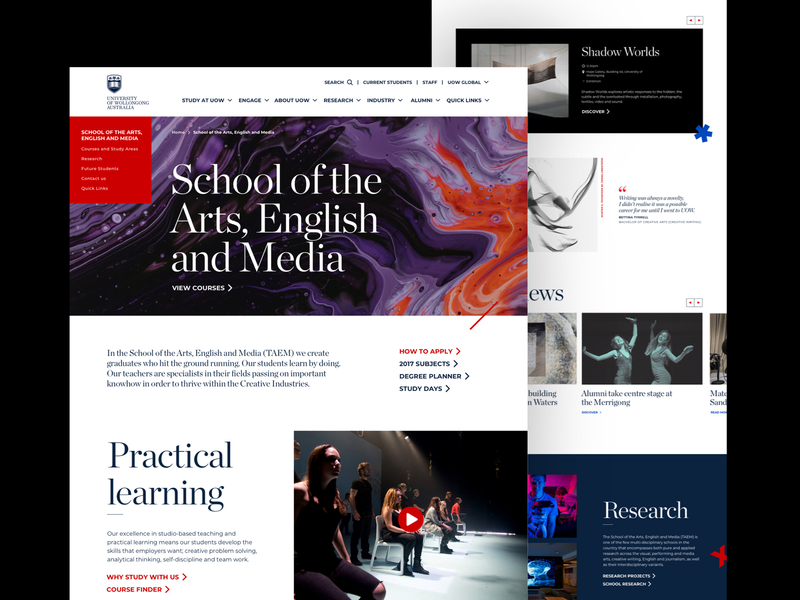 University of Wollongong - Arts, English and Media art australia desktop education homepage responsive ui university ux web web design website