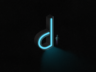 Neon Letter d blue glow highlight illustration isometric letter light neon shadow texture vector