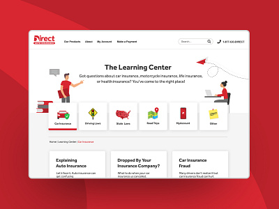 'The Learning Center' for Direct Auto Insurance auto brand branding center design designer digital design digital designer direct graphic design illustration insurance learning responive uidesign uiux ux vector webdesign webdesigner