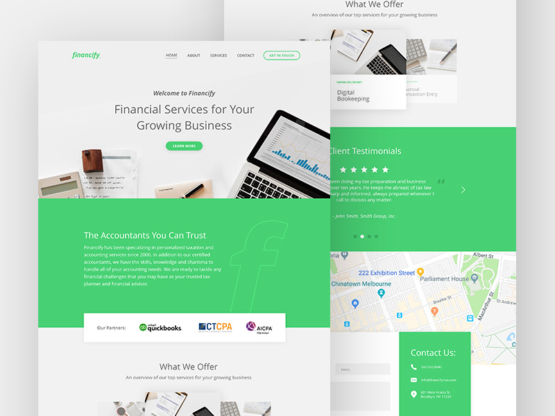 Financify đź’° | Branding & UI Design accounting finance landing page website digital design ui design adobe xd designer web design web ux ui typography logo deisgn logo identity branding brand graphic design design