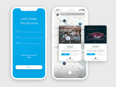 Login & Home Screen UI app app design brand branding design designer digitaldesign event app graphic design identity mockup social app ui uidesign user interface userflow ux web webdesign wireframe