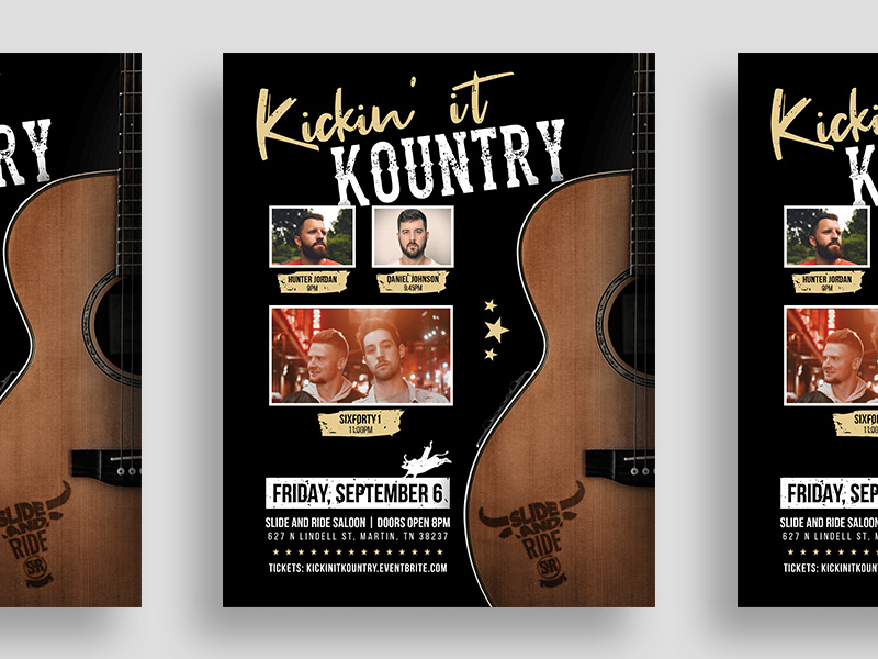 Kickin' it Kountry Flyer Design 🤠graphics graphic advertisement poster bar artist singer tennessee country music country saloon event flyer event guitar flyer design flyer illustration typography graphic design design
