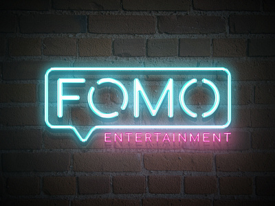 FOMO Entertainment 👀 brand branding brick wall design digital design digital designer entertainment fomo graphic design identity logo logo design mockup neon neon light neon sign typography vector