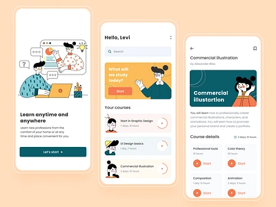 Online courses app app colorful concept course course app courses design education illustration mobile online typography ui