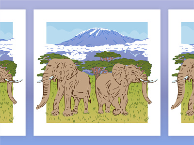 Elephants at Kilimanjaro - FSQ July Charts africa animal elephant illustration kilimanjaro mountain savana vector wild wildlife