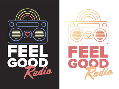 Feel Good Radio logo boombox logo neon podcast stereo