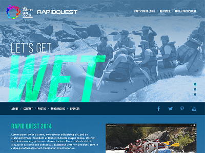 Rapidquest page layout 1 page bright overlay rafting teal web design website wet