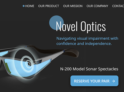 Novel Optics SplashPage accessibility blindness dailyui darkmode industrialdesign productdesign sonar ux