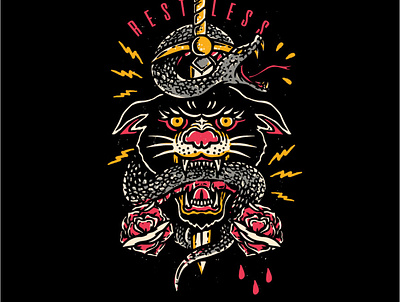 clothing brand design brand graphic design hipster illustration panther snake tattoo tshirt design