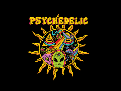 Psychedelic 70s apparel clasic clothing colorful graphic design illustration psychedelic retro tshirt design vintage