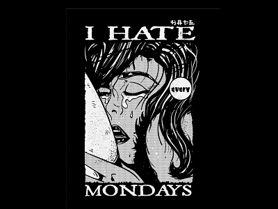 I hate mondays clasic crying funny graphic design grunge hipster illustration modern retro tshirt design woman