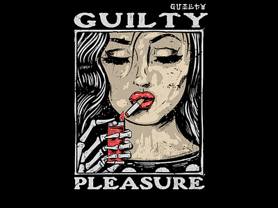 Guilty Pleasure art clasic death drawing funny graphic design grunge guilty hipster modern pleasure quirky retro smoke tshirt design woman