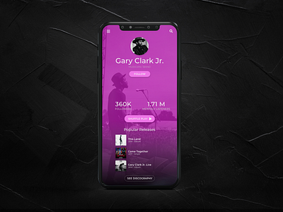 Gary Clark Jr - User Profile app design app ui daily 100 daily design daily ui daily ui 006 dailyui gary clark jr modern music app music streaming ui ui design ui ux user interface user profile web design