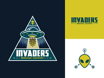 Invaders Brewing Company aliens beer beer branding branding brewing company graphic design illustration invaders logo logo design typography ufo