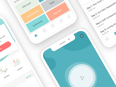 Deeply App - Meditation & Self-care app branding clean app design health ios iphonex layout meditation meditation app mobile app pastel colors sounds ui