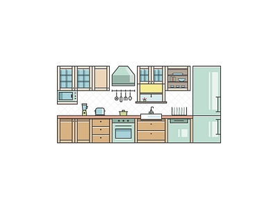 Vector Kitchen affinity designer illustration kitchen lineart retro color vector
