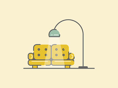 Cozy Yellow Sofa affinity designer cozy evening icon illustration lamp lineart reading sofa vector yellow