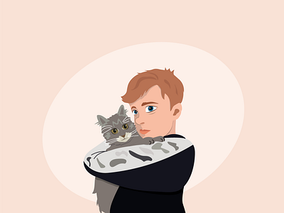 Boy and cat cartoon cat design flat graphic design illustration love vector