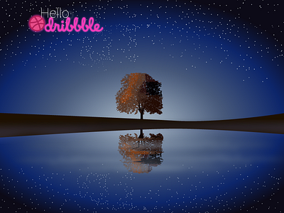 Lone Tree Under The Starry Sky blues debut illustration nature night stars