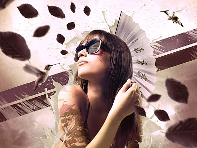 Lifestyle artwork bird colibri girl lifestyle rose splash splatter sunglasses tatoo