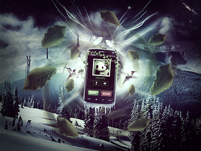 Distant call artwork cold distant leaves mobile mountain nature panda parabol smartphone snow