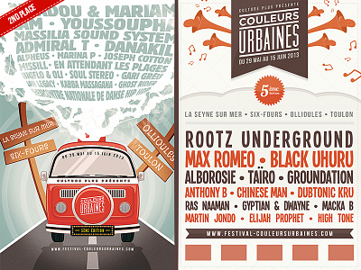 Couleurs Urbaines bus combi festival illustration music poster smoke trumpet wolkswaggen