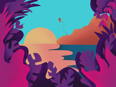 Summer Sunset Beach Illustration