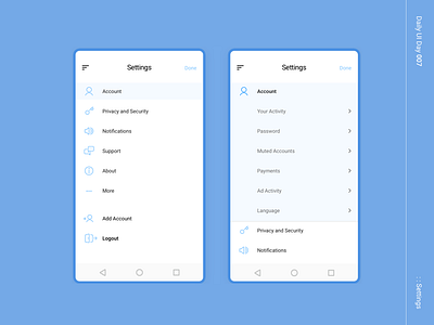 Daily UI day 007 app app design daily 100 challenge dailyui dailyui 001 dailyui 002 dailyui 005 dailyui 007 dailyuichallenge design mobile mobile app design setting settings ui ui ui design user experience user interface ux ux ui
