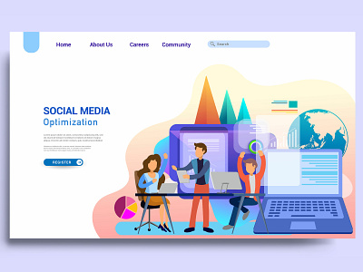 Modern flat design Digital marketing landing page template.