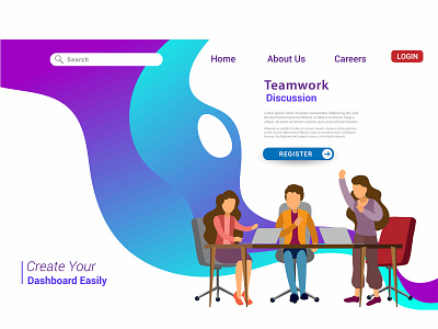 Landing page template design of teamwork concept. app background business design desktop development digital flat graphic design homepage illustration internet landing layout marketing mobile page ui ux vector