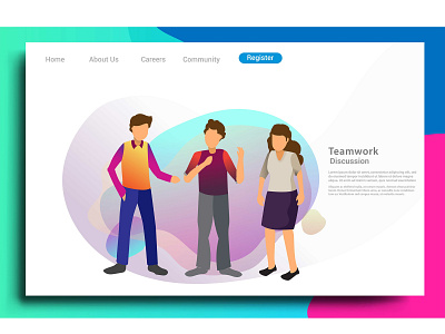 Flat design web page template for teamwork discussion