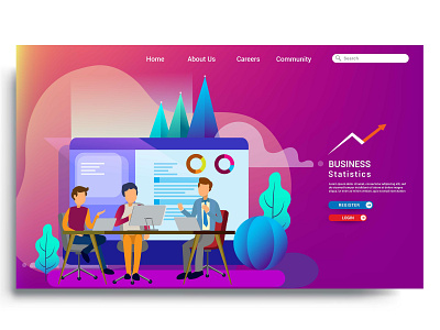 Landing page template for social media marketing. app design desktop development digital flat graphic design homepage illustration interface internet landing layout marketing mobile page statistics ui ux vector