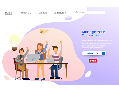 Flat design web page template for teamwork discussion app business design desktop development digital flat graphic design homepage illustration interface internet landing layout marketing mobile page ui ux vector