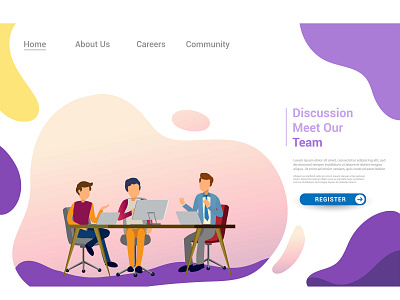 Landing page template design of teamwork concept.