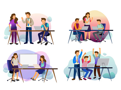 Sets of scenes at office. teamwork of business art business design development digital discussion flat graphic design homepage illustration internet landing layout marketing mobile page ui ux vector web