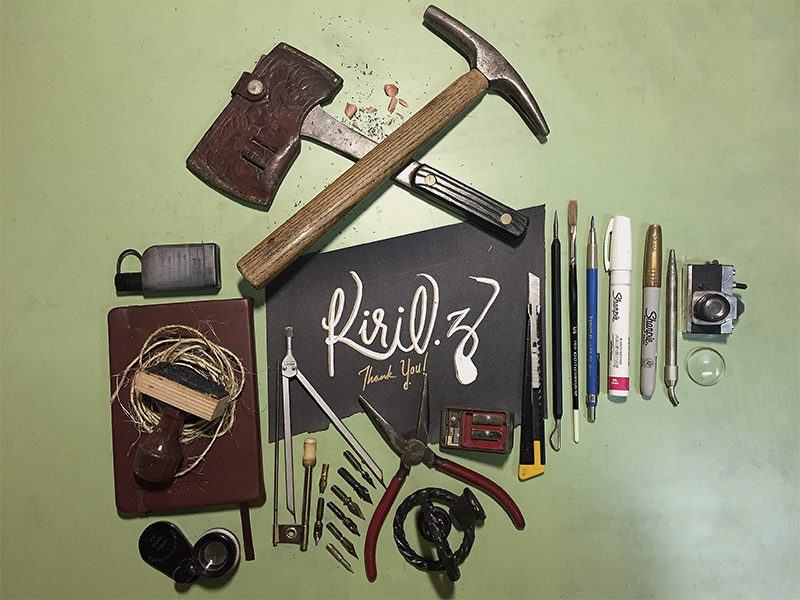 Drafted! hand lettering knolling gold white sharpie ligature k z typography lettering brushtype brushscript