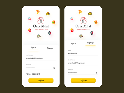 Food Delivery App app design app signin pag app signup page food app ui food delivery app food delivery application orix orix meal orix meal food delivery app signin page signup page ui ui design ux ux design