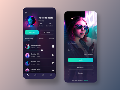 Music App - Artist Profile & login Screen