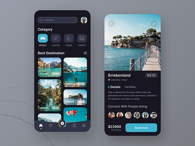 Travel App Dark Mode - UI UX Design