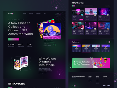 NFT Marketplace Landing Page bitcoin branding clean design clean ui crypto cryptoart cryptocurrency dark mod eth landing page marketplace nft nft marketplace nft marketplace landing page nft marketplace website token ui ui design web design
