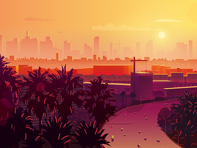 Sunset over the metropolis aerial perspective arthur-id city city illustration highway illustration metropolis sunset vector vector art vector illustration vectorgraphics