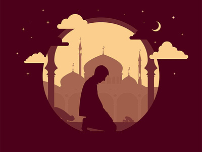 Prayer aerial perspective arthur id illustration illustrator mosque silhouette vector