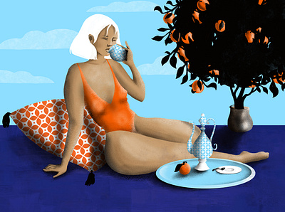 Some Tea under orange trees beauty design feminine illustration orange pattern art patterns photoshop poetry tea woman
