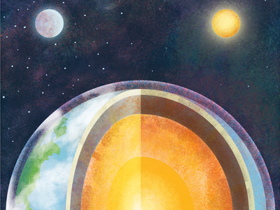 Earth Sun Moon blue digital painting illustration painting tarot
