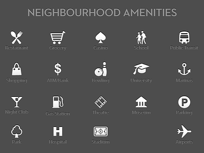 Neighbourhood Icons amenities iconography icons ios ipad map neighbourhood