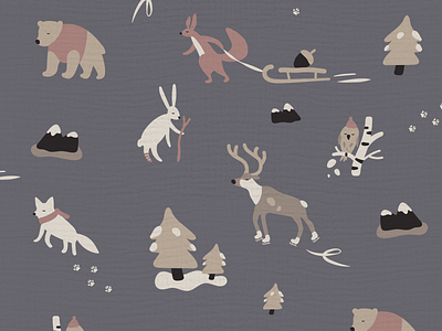 Nordic animals pattern bear cartoon character children deer fabric forest graphic design illustration kids mountains nordic owl pattern white fox