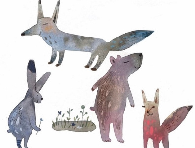 Watercolor animals animals cartoon character children book fox hare illustration kids procreate watercolor wolf