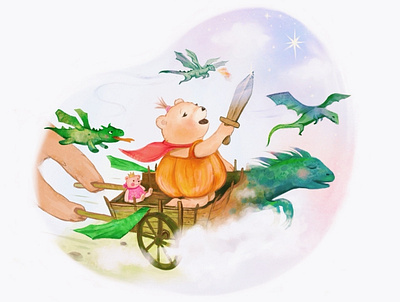 Pumpkin bear bear cartoon character children book dragon illustration procreate watercolor